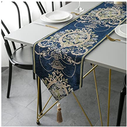 Aotiwe Tischläufer Herbst, Tischdekoration 40. Geburtstag aus Polyester Retro Blumen Marineblau 32x220CM für Feiertage Partys Hochzeit Dekor