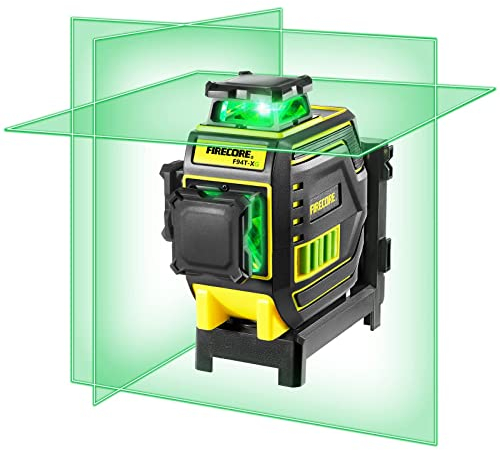Firecore Laser Level, 3×360° line laser with bracket, self-leveling green laser level with lithium battery, pouch included -F94T-XG