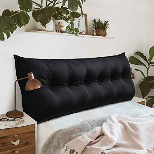 Johnear Rückenkissen für Sofa Rückenlehne Bett Lesekissen, Samt Bücherkissen Großes Lendenkissen Kopfteil Bett Kopfkissen Wandkissen Beinkissen (Schwarz,180x8x50cm)