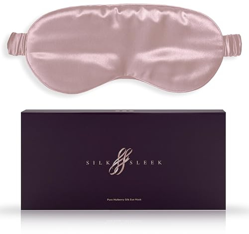 SILKSLEEK Eye Mask for Sleeping, 22 Momme Pure Mulberry Silk Sleep Mask Filled with 100% Pure Silk, Travel Essentials, Super Soft & Comfortable Blackout Eye Mask in Gift Box… (Blush Pink)