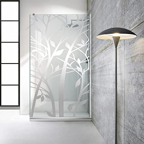 Aqua Roy Modčle INOX Paroi de douche en bois 80 cm ŕ partir de 70/80/90/100/110/120 Panneau de douche en verre transparent avec revętement nano transparent 8 mm Motif sablé 80 x 195 cm