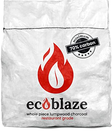 Ecoblaze Whole Piece Lumpwood Charcoal Bag – BBQ Restaurant Grade with minimum 70% of carbon 10KG