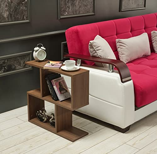 Beistellregal schmal, Maße 60x60x20cm, Beistelltisch schmal, Beistelltisch extravagant, ästhetisch, Deko, Wohnzimmer, Schlafzimmer, Büro, Nussbaum