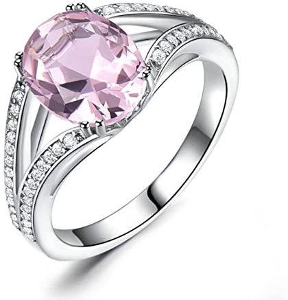 ZLING Veri Gioielli in Argento Sterling 925 Creati Anelli di Tormalina Rosa Ovali Anelli da Cocktail per FEDI Nuziali per Le Donne Gioielleria Raffinata