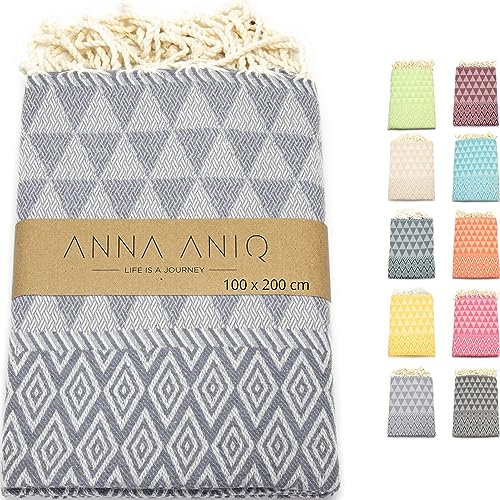 ANNA ANIQ Hamamtuch groß 100x200 cm Reise Strandtuch XXL Saunatuch Damen - 100% Baumwolle Fouta Pestemal Stranddecke Saunakilt Saunahandtuch Herren Badetuch Pareo Strandhandtuch (Grau)