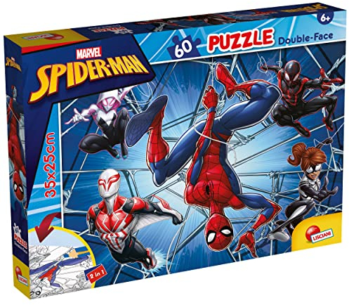 Liscianigiochi - Marvel Puzzle DF, 99634 - Doppelseitiges Puzzle M-Plus 60 Teile - Spiderman - 25x35 cm - Fördert Feinmotorik, Kreativität und Vorstellungskraft