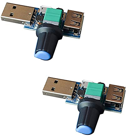 RAKSTORE 2 x USB-Lüfter, stufenloser Geschwindigkeitsregler, verstellbarer Potentiometer mit männlicher Buchse, USB-Typ-A-Adapter