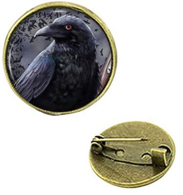Vintage-Brosche aus Glas, Cabochon, Rabe, Krähe, Anstecknadeln, Antik-Eule, Vögel, Schmuck, Schmetterlings-Broschen, Geschenke für Männer, S, Bronze, Glas, Metall, Perle