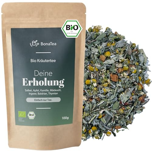 BIO Deine Erholung 100g - Kräutertee mit Salbei, Kamille, Baldrian, Ingwer | loser Naturbelassener Tee zur Erholung am Abend