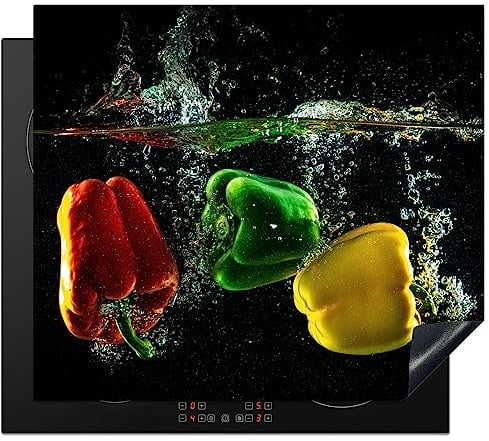 KitchenYeah© Induction Hob Cover Protector Mat 20.5x23.6 / 60x52 cm Kitchen Universal Ceramic Covers for Electric Cookers Vinyl Pepper - Vegetable - Water - Black - Red