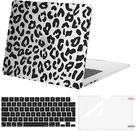 MOSISO Hülle Kompatibel mit MacBook Air 15 Zoll 2025 2024 2023 M4 M3 M2 A3241 A3114 A2941 Chip mit Touch ID,Plastik Leopardenkorn Hartschale Case&Tastaturabdeckung&Bildschirmschutz, Transparent
