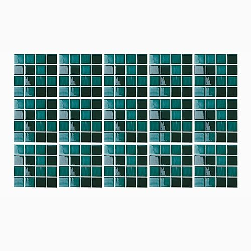Ulticool Dekoration Aufkleber Fliesen - Mosaikfliesen Steine Grün Pool Wand Mosaik - 15x15cm - 15 Stück Selbstklebende Fliesenaufkleber - Rückwand für die Wand Badezimmer Küchenwand Küche - Abwaschbar