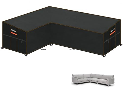 HEIMUNI Housse de Canapé Extérieur Imperméable, Housse de Protection pour Canapé de Jardin en Forme de L, Couverture pour Meubles de Jardin Bâche Salon de Jardin Extérieur Anti UV 222x286x90x80/65cm