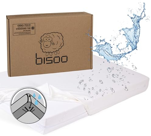 Bisoo Spannbettlaken 80x160-2in1 wasserdichte (Oberseite+Ecken) Bettlaken 80 x 160 Kinder - Spannbetttuch Matratzenschoner für Kinderbett Juniorbett 100% Baumwolljersey Öko-Tex 1 Stück Weiß 160x80