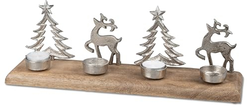 Adventskranz 40x10cm Winterlandschaft Hirsche und Christbäume Kerzenhalter Adventsleuchter Formano