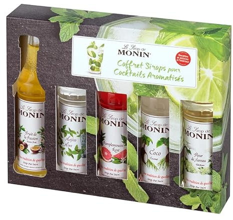 Monin - Cofanetto per Cocktail - Cocco, Fiore di Sambuco, Mojito Mint, Fragola e Passione - 5 x 5 cl