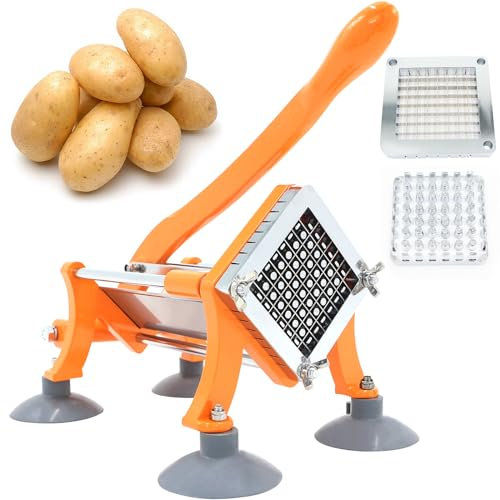 SHSYCER Pommesschneider Kommerzieller Kartoffelschneider mit Saugfüßen, komplettes Set, inklusive 3/8 Zoll, Orange