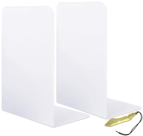 Qualsen Fermalibri per Mensole Bianco Ferma Libri per Libreria Reggilibri Da Mensola 2 Pezzi Reggi Libri Design Ferma Libri Da Scaffale Fermalibro Metallo per Casa Biblioteca Scuola Studenti Regalo
