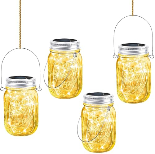 Ruikdly 30 LEDs Solarleuchte Mason Jar Licht 4 Pack Solarlampen für Außen Wasserdichte Solar Einmachglas Hängende für Garten, Terrasse, Balkon Dekoration, warmweiß