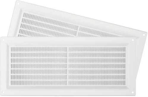 2-Pack 5'' x 12'' Inch / 130 x 300 mm Plastic White - Vent Cover - Rectangular Duct Cover - Air Vent Louver - Protective Screen Mesh - HVAC Ventilation