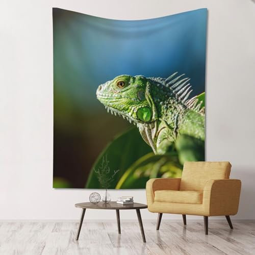 AMINNU Grüne Eidechse Tapisserie Schlafzimmer Wohnzimmer Wanddekoration Praktische Wanddekoration (130 x 152 cm)
