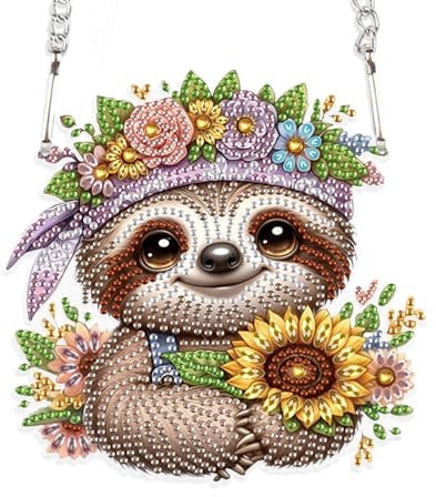 DCIDBEI Diamond Painting Anhänger mit Kette Faultier 15x15cm Diamant Painting Wandbehang Faultier Diamond Painting Ornamente Schilder Diamant Malerei Pendant Plakette Haustürschild Wandschild Veranda