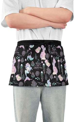 FRODOTGV Schürze für Kellnerin, Kawaii, Meerjungfrau, Quallen, Taschen, Taille, 30,5 cm, Servierschürze, wasserdicht, Kawaii Meerjungfrau Quallen, Einheitsgröße