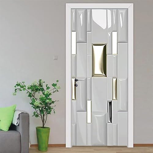 Türtapete Selbstklebend Silber Gold Grau Türfolie Tür PVC Türtapete Selbstklebend Türfolien Abnehmbar Türposter Abziehen und Aufkleben Türaufkleber Wasserdichte 88x200cm