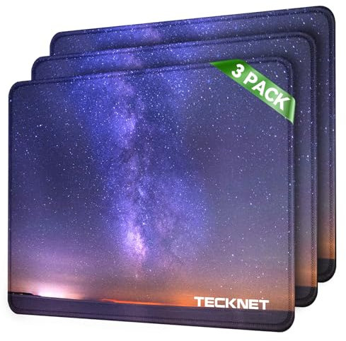 TECKNET Mauspad, 3 Pack Mousepad 270 x 210 mm, wasserdichte Gaming Mauspad Mausmatte mit vernähte Kanten, rutschfeste Gummiunterseite, Glatte Oberflächen, Geeignet für Computer, Laptop (Nachthimmel)