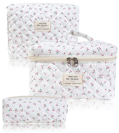 3 Piezas Beauty Case Da Viaggio Morbido Grande Makeup Bag, Pochette Donna Trucchi Trousse (Ciliegio di Colore Chiaro)