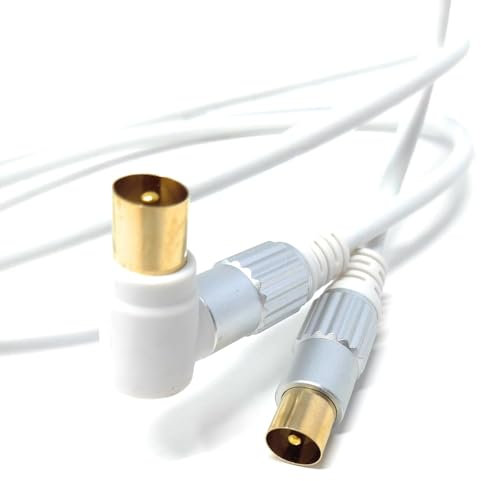 1m TV RF 4K Aerial Cable, 90 Angled Metal Plugs, Male to Male Angled Connector, Compatible with DVB-C, DVB-T, DVB-S, Digital & Analogue 3.3ft