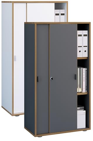 VCM Büroschrank mit 3 Fächern | moderner Aktenschrank mit Schiebetüren | Maße ca. H. 110 x B. 60 x T. 37 cm– Salia 3-Fach
