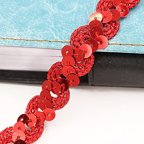 Anevous 5 m Paillettenspitze, Paillettenband Dekoband Zierband, 15mm Glitzer Pailletten Spitze Spitzenborte Pailletten Bänder zum Aufnähen für DIY Nähen Kostüme Dekoration, Handwerk,Rot