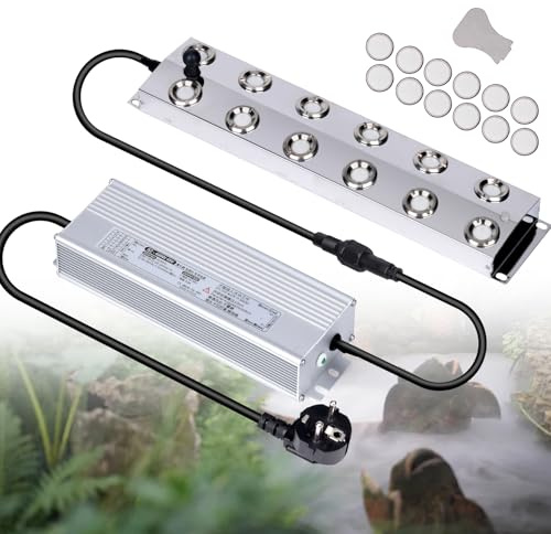 MOGOULUA Nebelmacher 12 Kopf Ultraschall Nebelgerät mit 400W Wasserdichtem Netzteil Schweres 8.5L/H Nebelgerät Innenhof Nebel Luftbefeuchter Teich Nebelgerät für Gartenbau Labor Fabrik Werkstatt