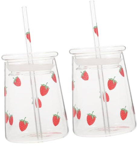 TOPBATHY 2 Juegos Vidrio Vaso Infantil Vaso niño Vaso para Cafe Botella Cristal Taza de Cristal Vaso de Cerveza Vasos de Whisky Gafas Taza de Vasos de Fresa Tazas de té claras Reutilizable