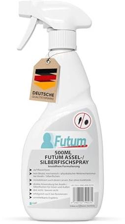 Biozidfreies Silberfisch & Assel Spray 500ml – Effektives Mittel gegen Silberfische im Haus oder Keller – Silverfish & Papierfisch Spray – Geruchsarm und Fleckenfrei – FUTUM