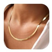 Goldkette für Damen im Trend – Choker-Halskette mit Verschluss aus 925er Sterlingsilber, 14 Karat vergoldet, dünn, schlicht, 5 mm, Fischgrätenmuster, anlaufgeschützter Goldschmuck für Damen, 18 Zoll