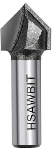 hsawbit Chamfer Router Cutter Bit, 1/2 Inch Shank, 19.05mm Dia. and 17.5mm Cut Height, 45 Degree V Groove Two Flute Tungsten Carbide Tipped