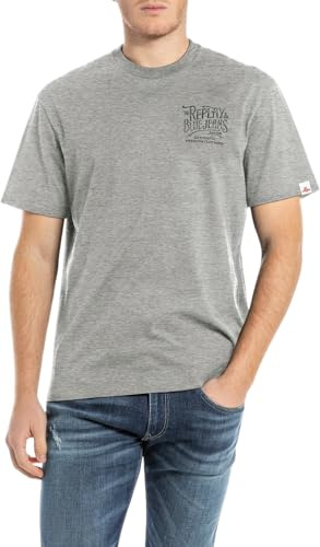 Replay Herren T-Shirt Kurzarm aus Baumwolle, Grey Melange M01 (Grau), 3XL