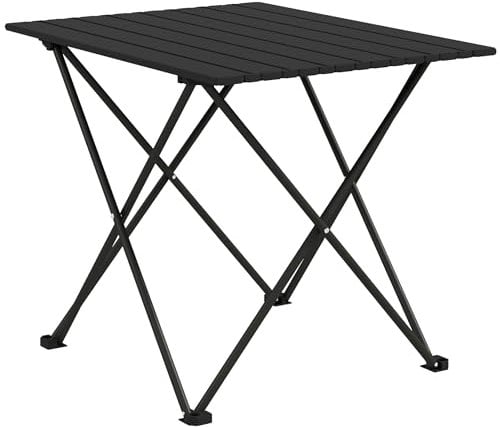 Outsunny Folding Camping Table, Lightweight Metal Picnic Table with Carry Bag, Foldable Table for Outdoor Camping, Picnic, Hiking, BBQ, Fishing, Black