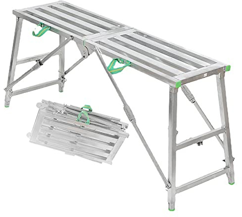 BSZYFQVE Work Platform Scaffolding Folding Scaffold Ladder Stool Adjustable Height, Metal Tech Scaffolding Equipment Tools (A 180cm/5.9ft)