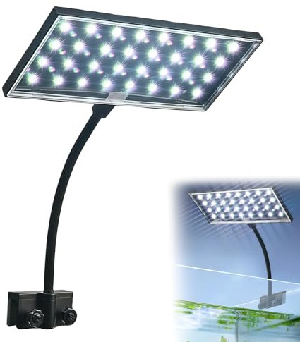 LEKEFETO Clip-On Aquarium LED Beleuchtung 16W - 360° Einstellbare IP68 Wasserdichte Lampe mit Vollspektrum & 92RA Farbwiedergabe für Wasserpflanzen und Fischbecken