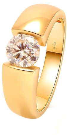 Wycian Moissanite Ring Ehering, Eheringe 750 18K Gelbgold Moissanit Gelbgold 1CT 6.5mm Weiß Runde Form Größe 57 (18.1) für Damen Abschluss
