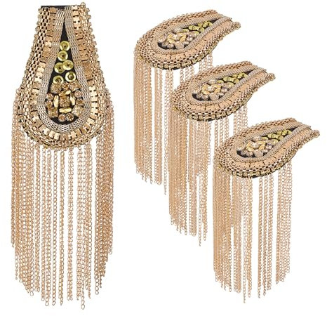 NICENEEDED 4 Stück Schulterklappen Mit Metallquaste Schulterklappen Mit Goldenen Strassperlen Schulterpolster Aus Gliederketten Mit Stiften Boards Badge Brosche Für Männer