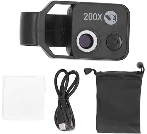 200X Phone Microscope Black Portable USB Charging 110mah with CPL Filter Phone Microscope Lens Magnifier for Biological Science Observation Kids Science Exploration