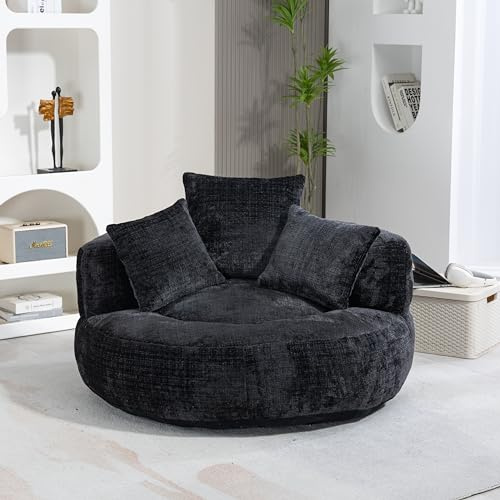 Lazy Sofa Durable Confort Lounger Respaldo Alto Puf Silla Sofá con Tres Cojines, Interior y Exterior, Silla de Sofá para Gaming Individual para Dormitorio, Oficina, 108 x 108 x 52 cm (Negro)