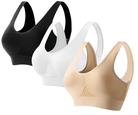 Uwdiohq Lot de 3 Soutiens Gorge de sans Couture Sport Yoga sans Armature avec Coussinets Amovibles pour Femmes, Anti-affaissement, Conception en Mesh Aéré
