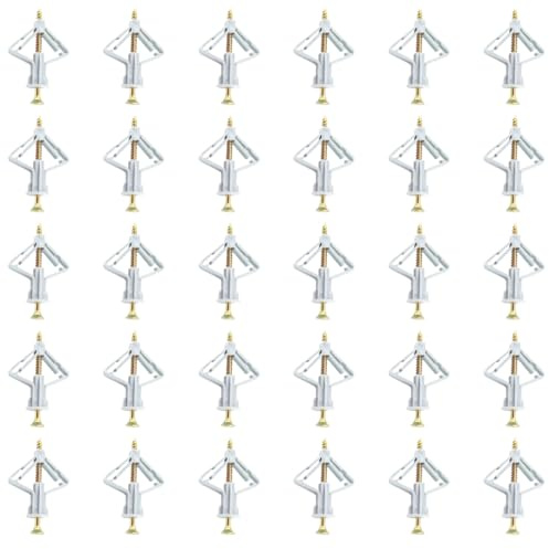 30 Pezzi Tasselli per Cartongesso, Tasselli per Cavità Butterfly con 30 Pezzi Viti, Viti per Cartongesso, Viti ad Espansione, Tasselli in Cartongesso per Cartongesso, Mattone Forato