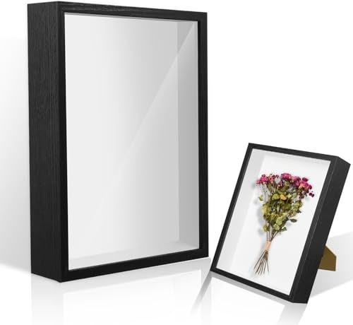 ALULU 3D Bilderrahmen zum Befüllen Tiefe 5 cm | Holz-Schattenbox 31x22,5x6,5 cm, für Fotos, Trockenblumen & DIY-Objekte, Wand- und Tischmontage (Schwarz)