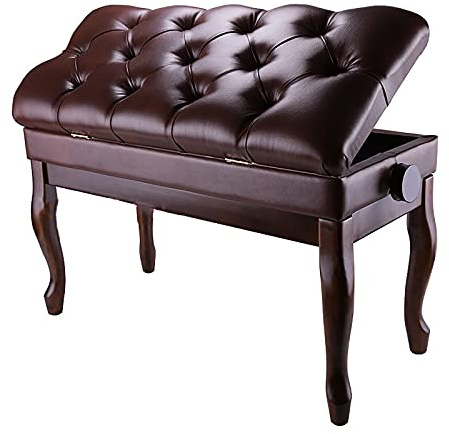 SnamicE Klavierhocker, verstellbare Deluxe-Klavierbank mit Notenfach, Klavierhocker aus Massivholz mit dick gepolstertem PU-Kissen, Höhe: 50~60 cm,